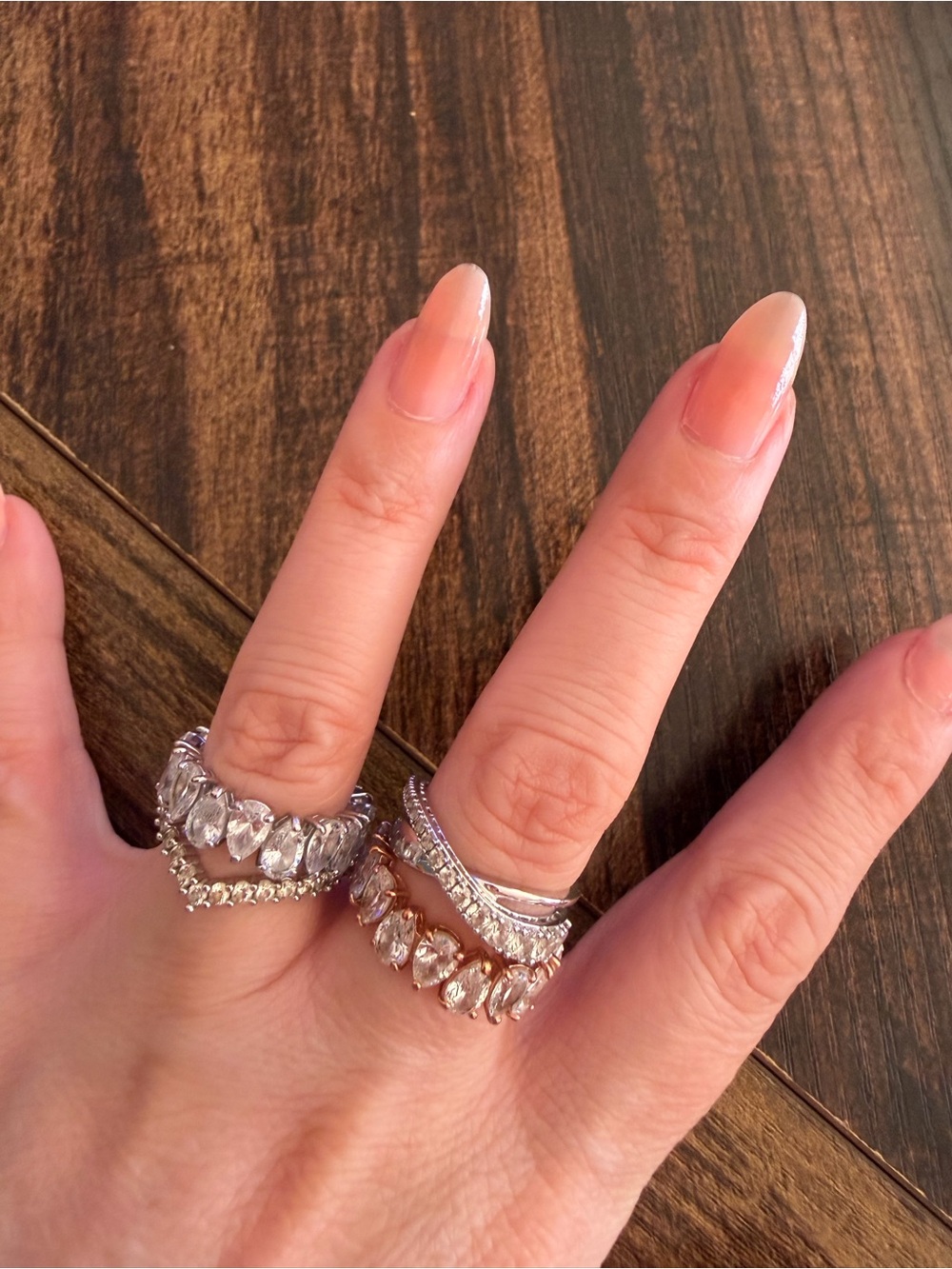 Four Swarovski Clear Crystal Rings  - Silver tone-Rose gold tone